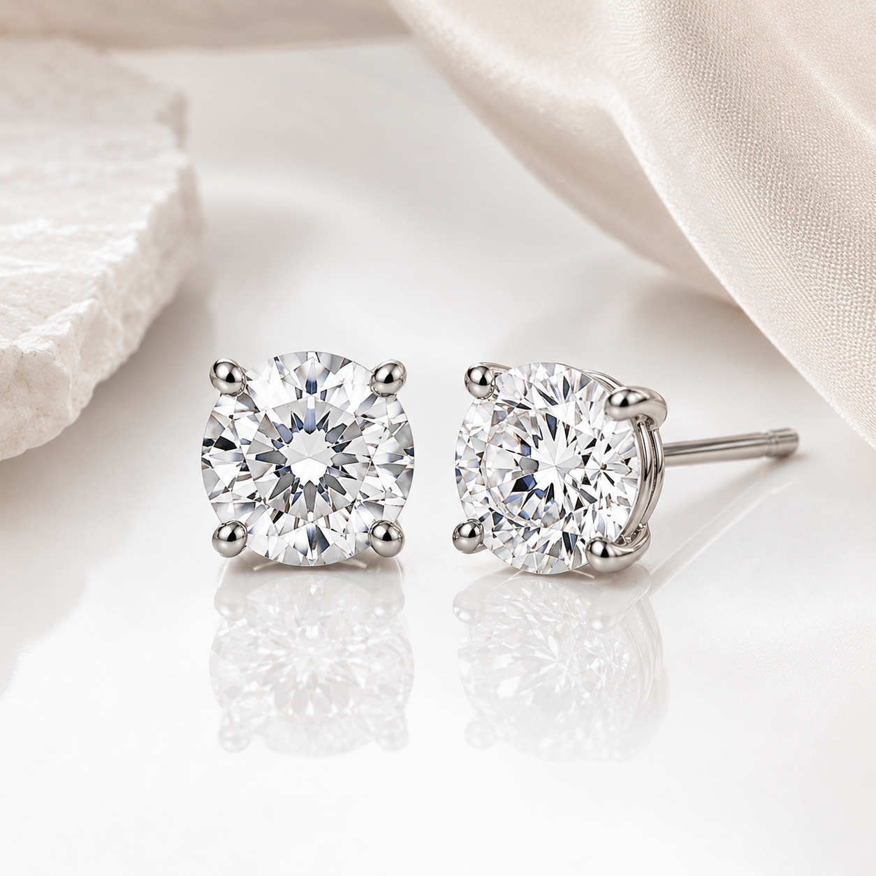 Four-Prong Lab Diamond Stud Earrings - 1 ct. total weight - 14kt White Gold